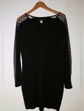 Vtg Sears Black Cocktail Dress Sz XL Lace Knee-Length Stretch Dark Romantic Y2K